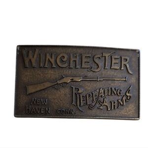 Vintage Solid Brass Belt Buckle Winchester Repeating Arms New Haven CT